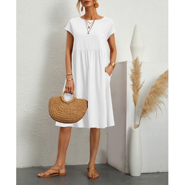 Mexx Musthave A-Lijn Jersey Midi Jurk met Korte Mouwen