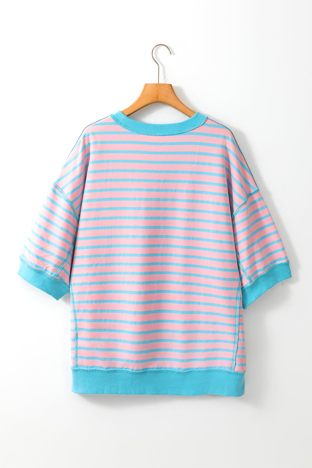 Anna - Horizontaal Gestreept Loose Fit T-shirt met Contrast Trim en Wijde Korte Mouwen