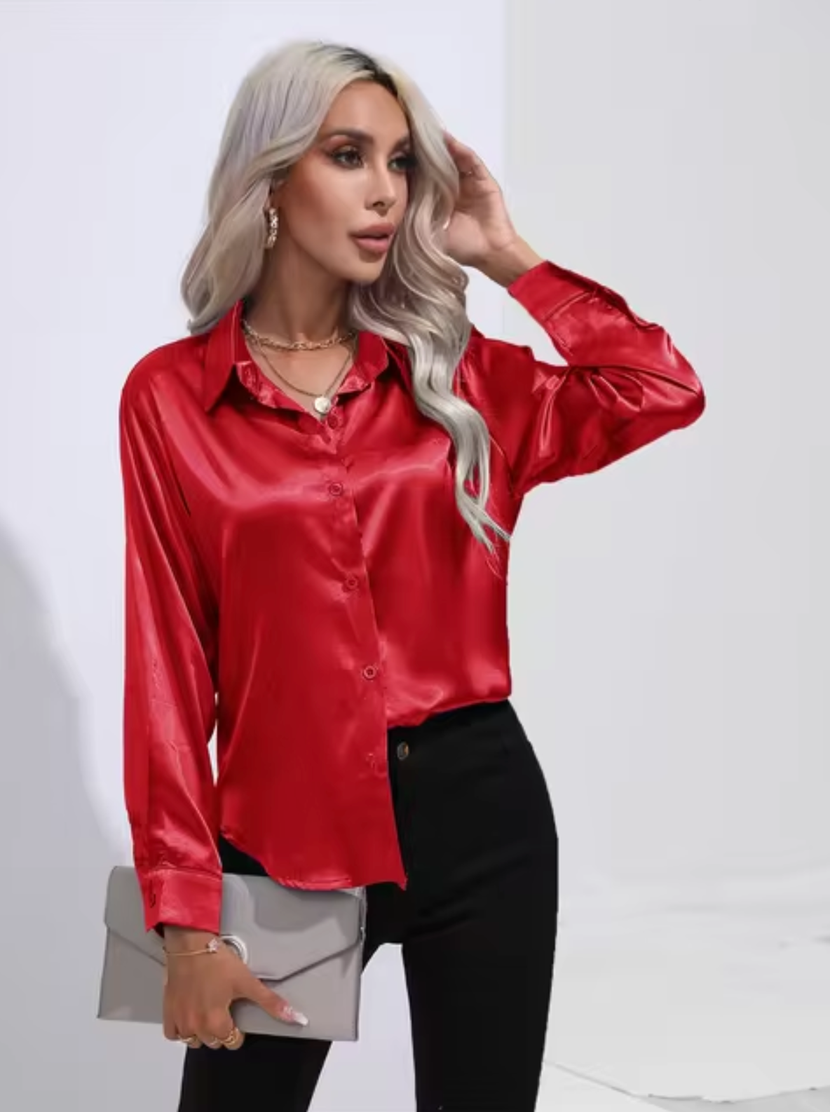 Maeve - Satijnen blouse met lange mouwen
