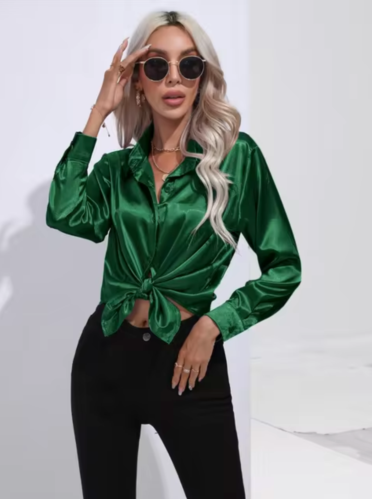 Maeve - Satijnen blouse met lange mouwen