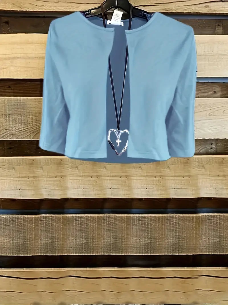 Anna - Elegant Tweedelige Set Effen Kleur Vestje Top en Ronde Halslijn Bloemetjes Jurk