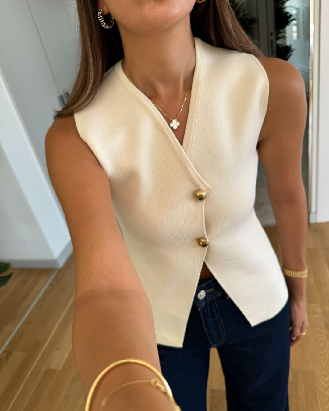 Mia – Geribd Gebreid Vest Top