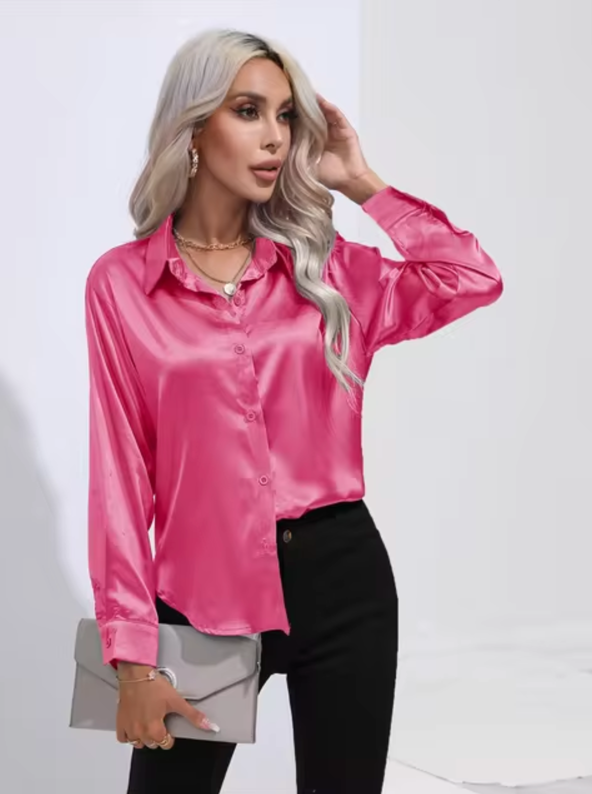 Maeve - Satijnen blouse met lange mouwen