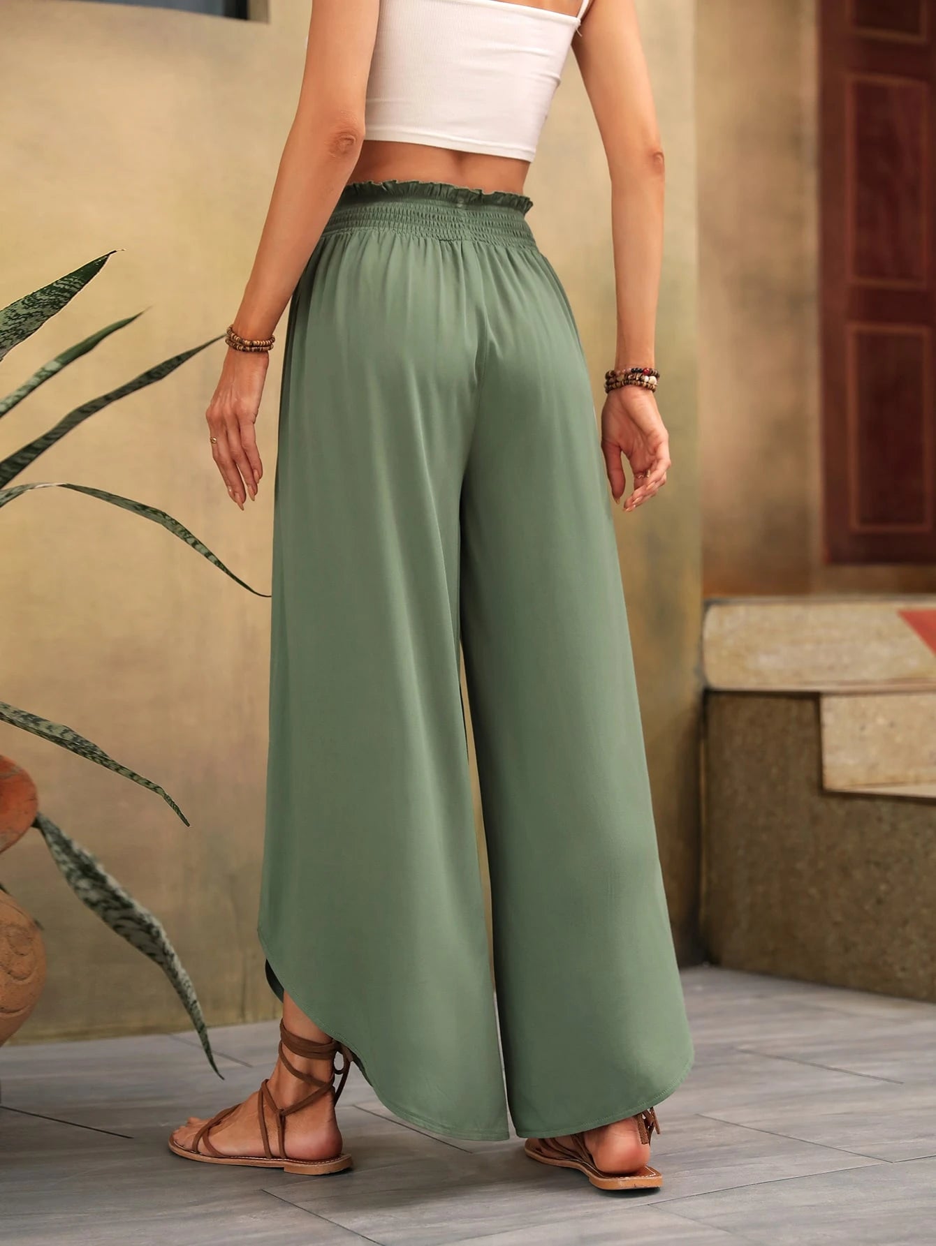 Sleena - Linnen Elastische Hoge Taille Comfy Mode Flared broek