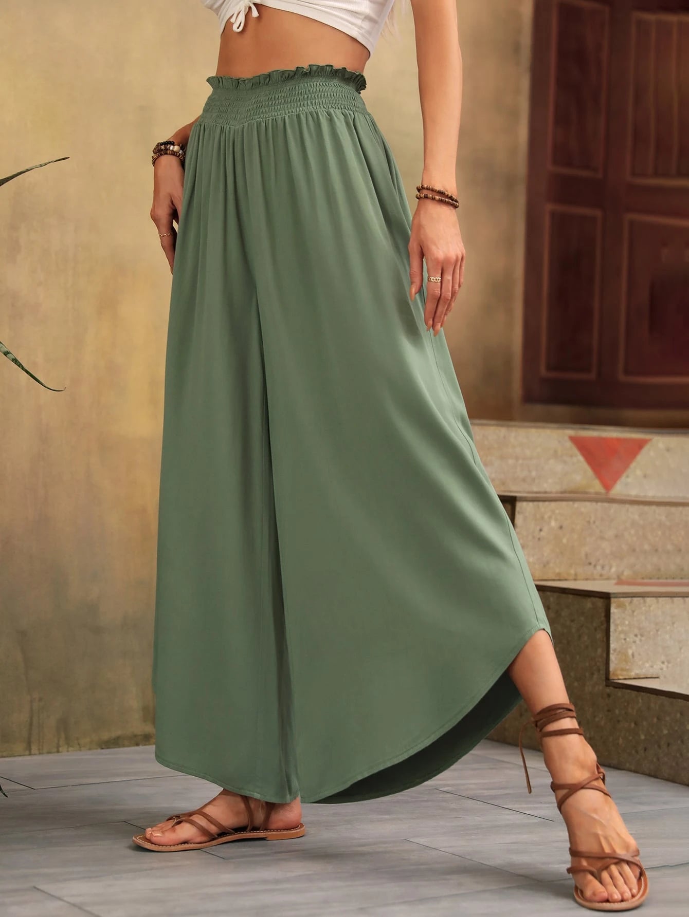 Sleena - Linnen Elastische Hoge Taille Comfy Mode Flared broek