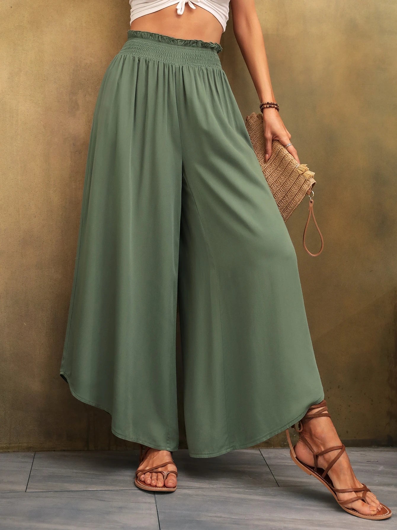 Sleena - Linnen Elastische Hoge Taille Comfy Mode Flared broek
