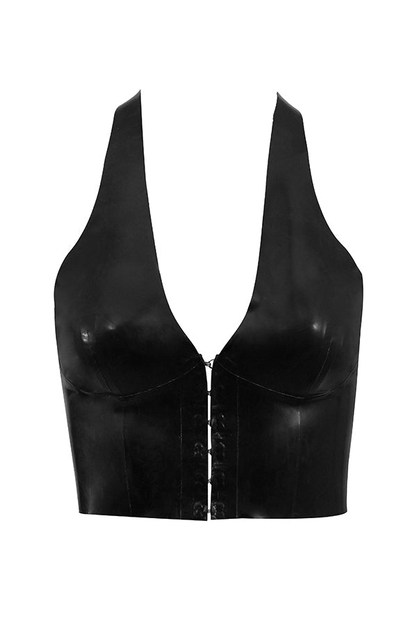 Romina - Zwarte Latex Haltertop