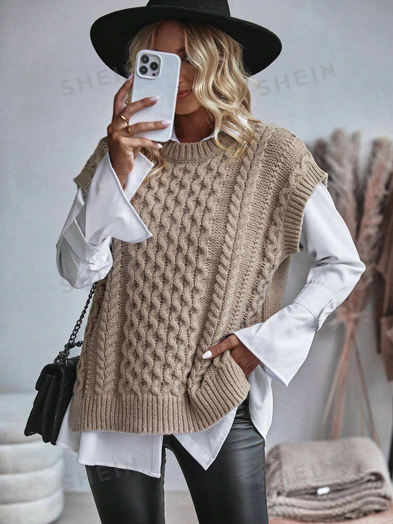Frederika - Kabelgebreid Sweater vest zonder blouse