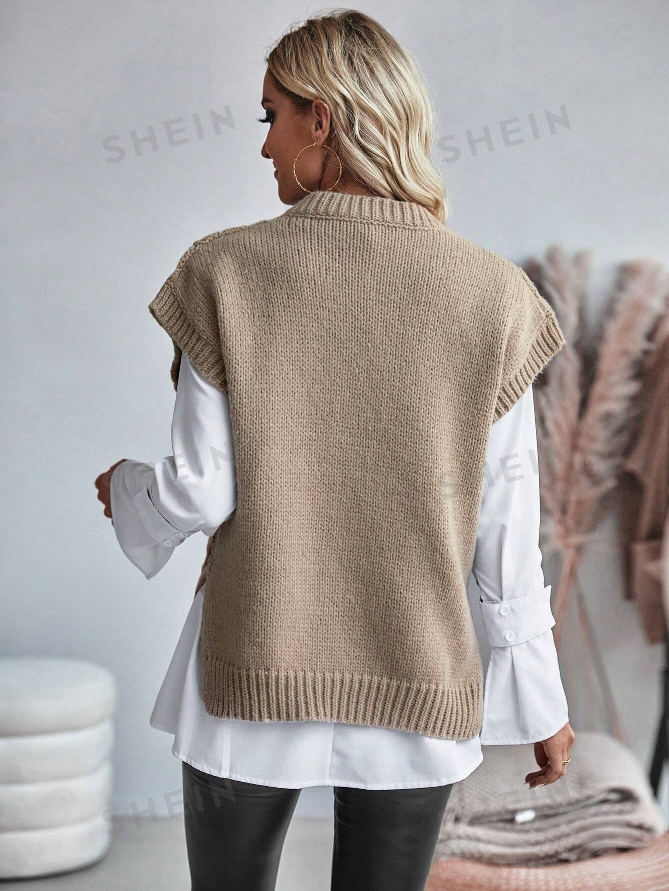 Frederika - Kabelgebreid Sweater vest zonder blouse