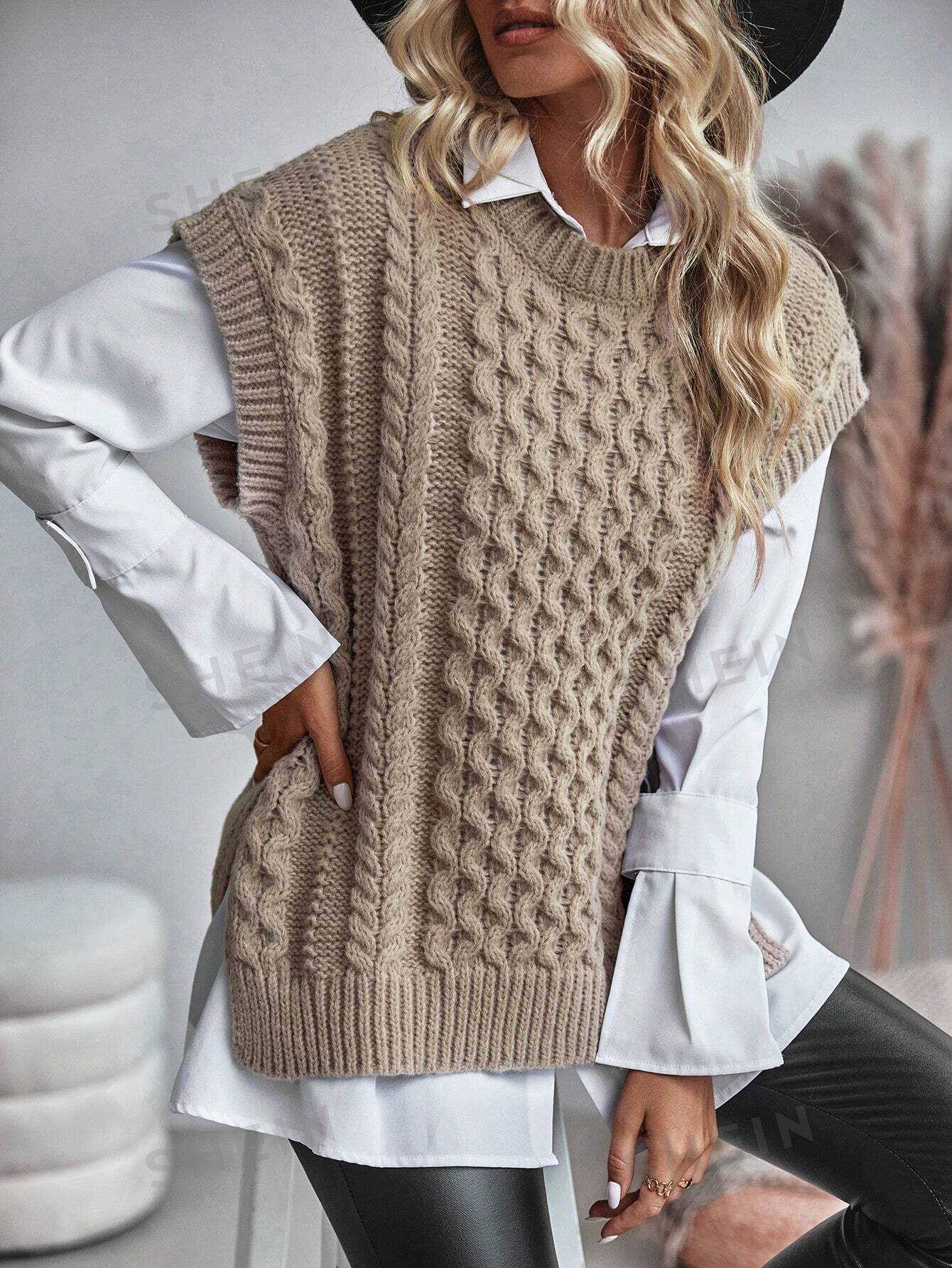 Frederika - Kabelgebreid Sweater vest zonder blouse