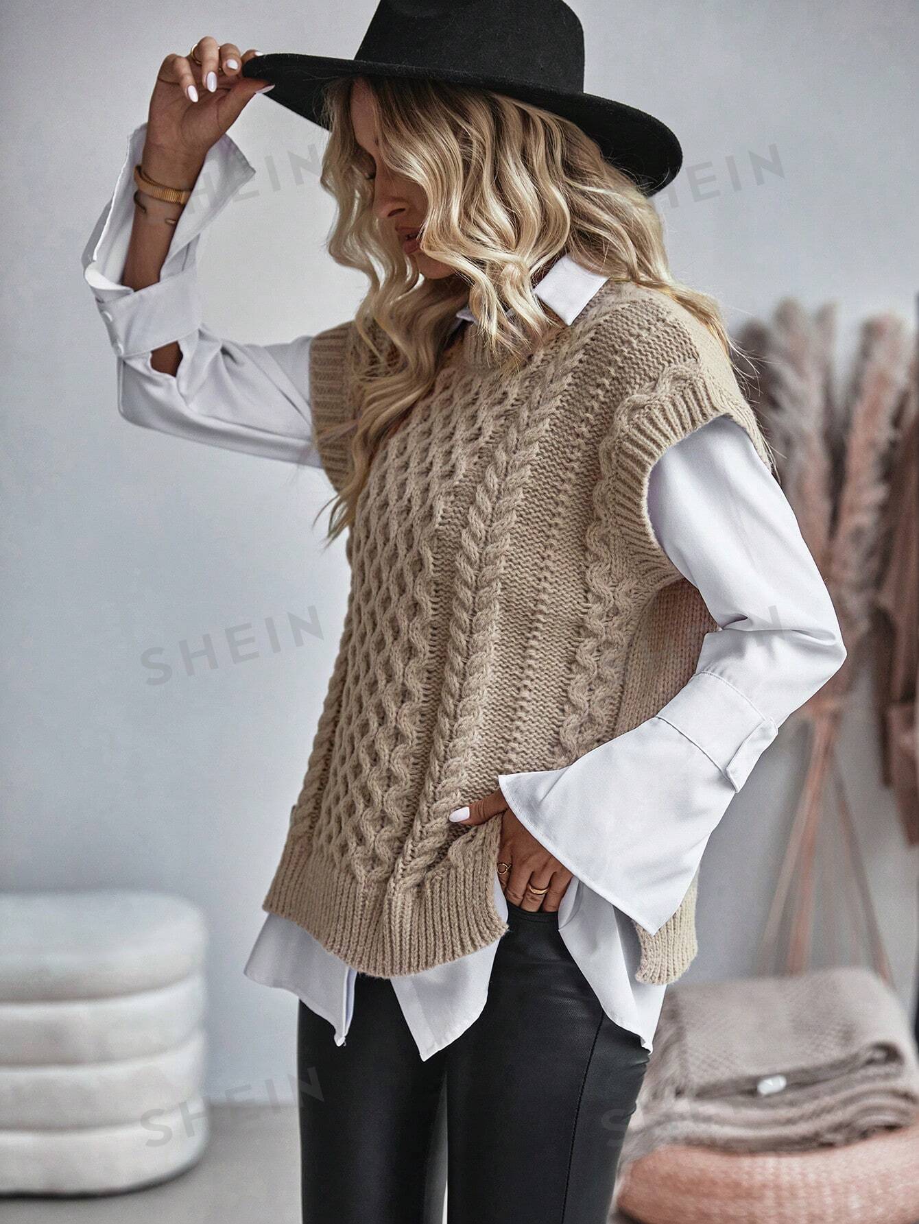 Frederika - Kabelgebreid Sweater vest zonder blouse