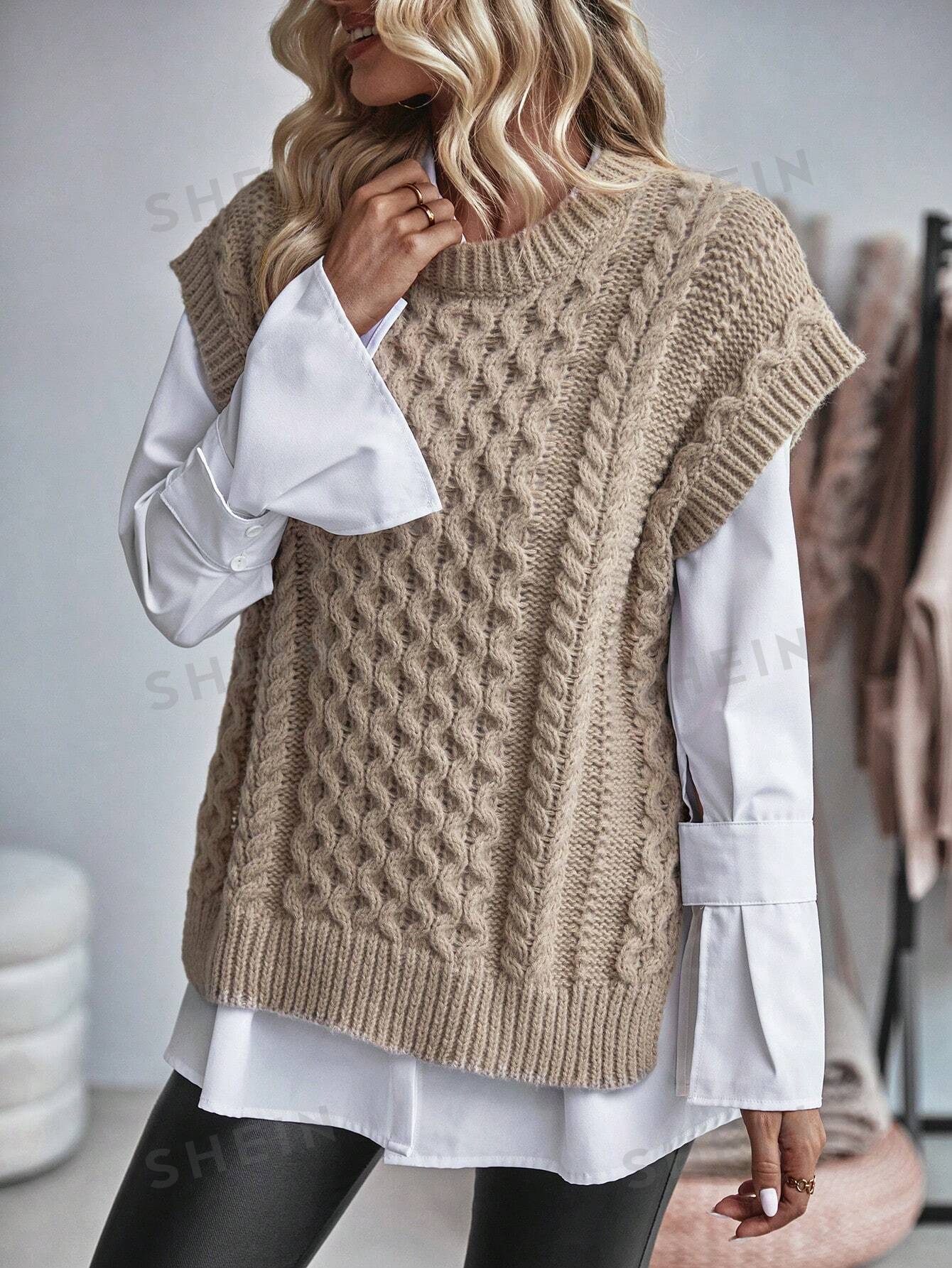 Frederika - Kabelgebreid Sweater vest zonder blouse
