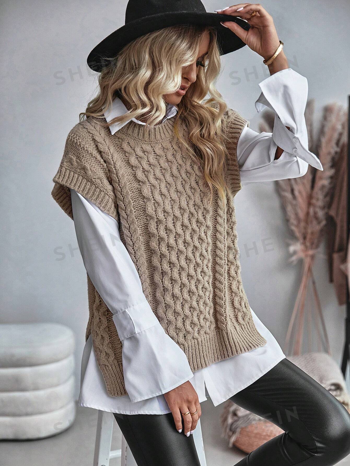 Frederika - Kabelgebreid Sweater vest zonder blouse