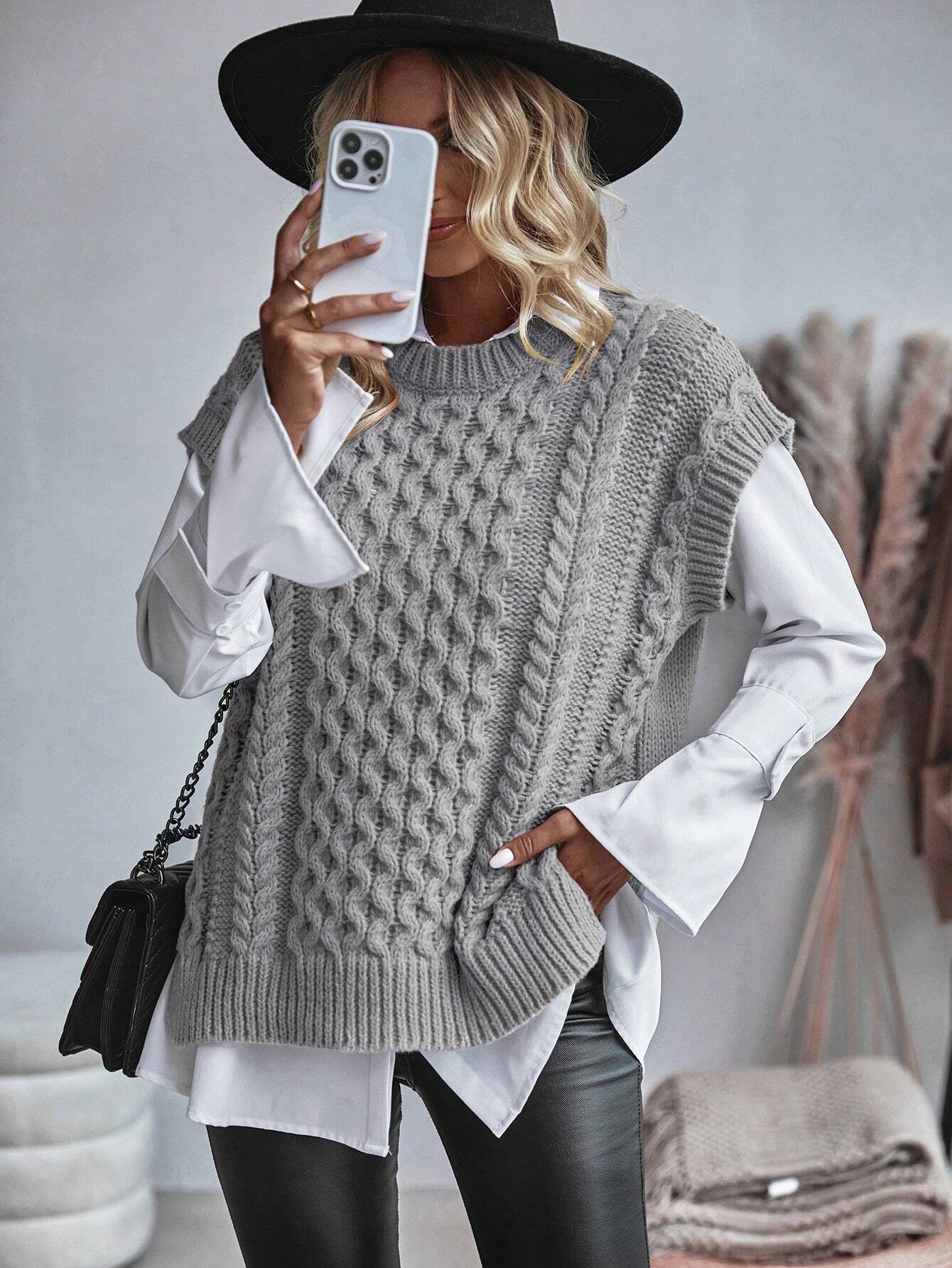 Frederika - Kabelgebreid Sweater vest zonder blouse