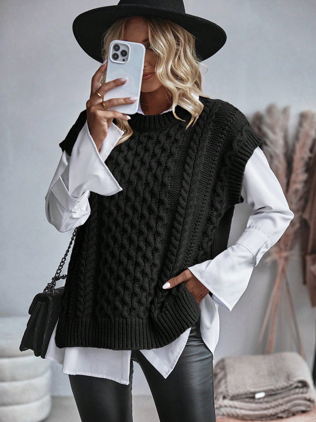 Frederika - Kabelgebreid Sweater vest zonder blouse
