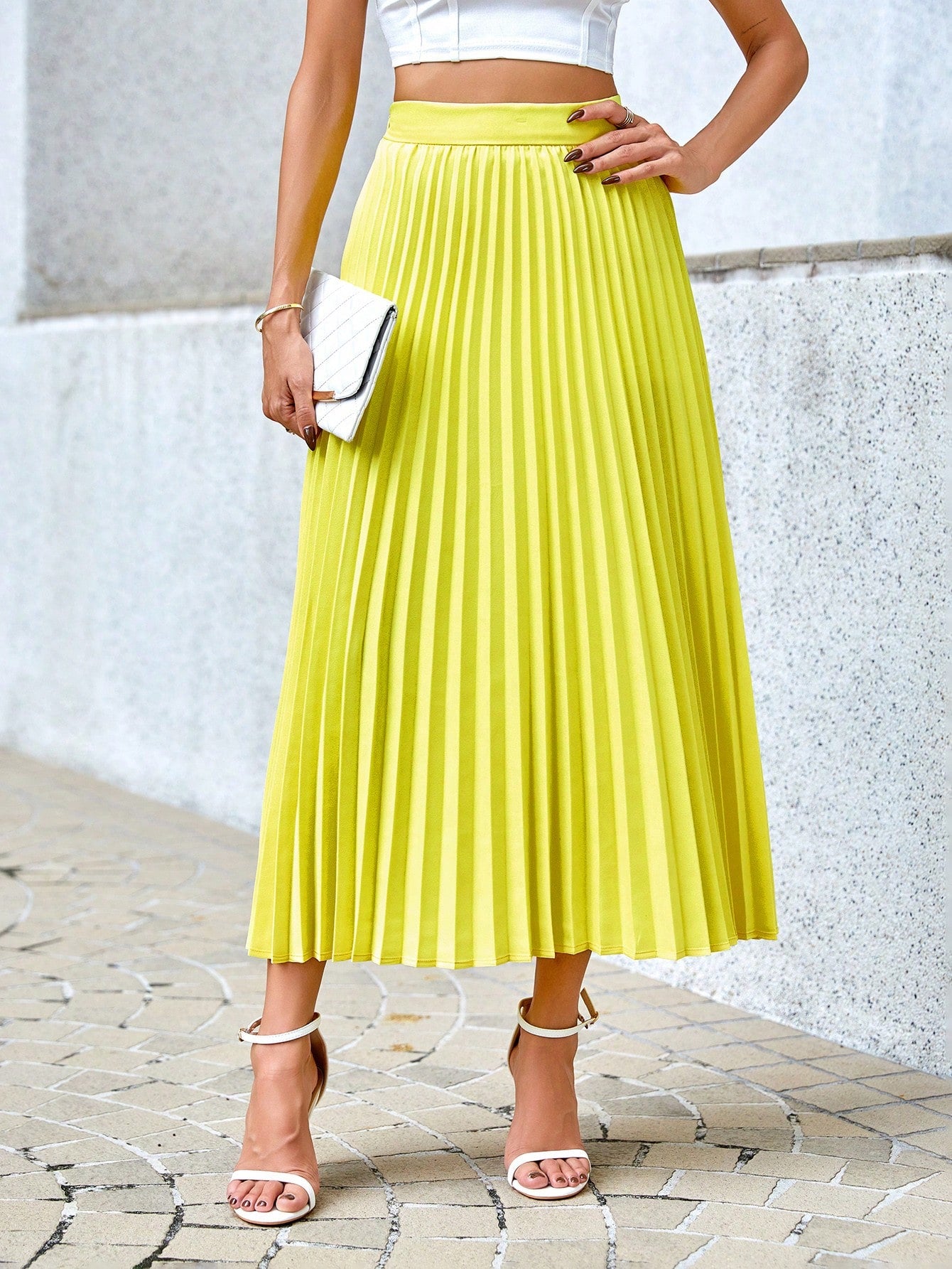 Misty - Geplooide Midi Rok met Hoge Elastische Taille