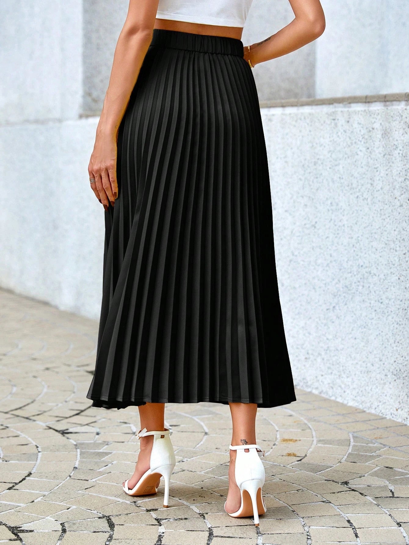 Misty - Geplooide Midi Rok met Hoge Elastische Taille