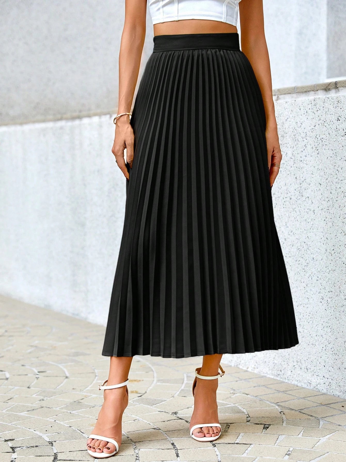 Misty - Geplooide Midi Rok met Hoge Elastische Taille