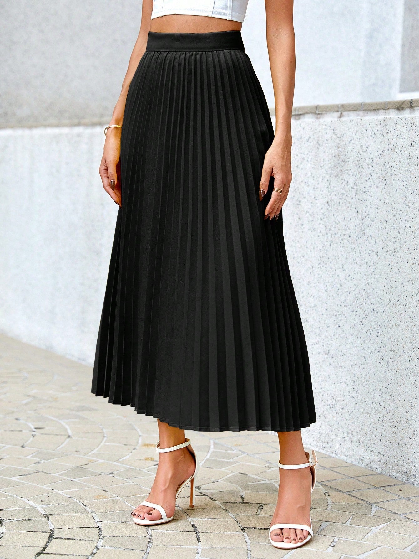 Misty - Geplooide Midi Rok met Hoge Elastische Taille