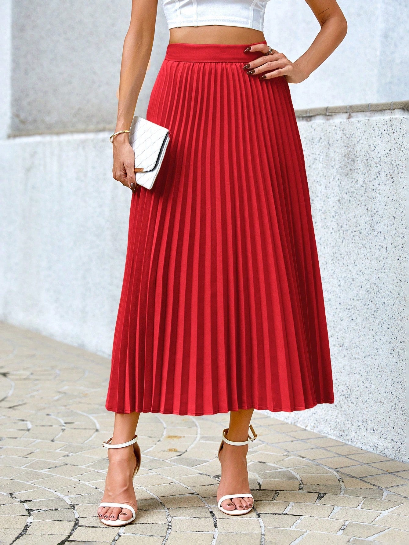 Misty - Geplooide Midi Rok met Hoge Elastische Taille
