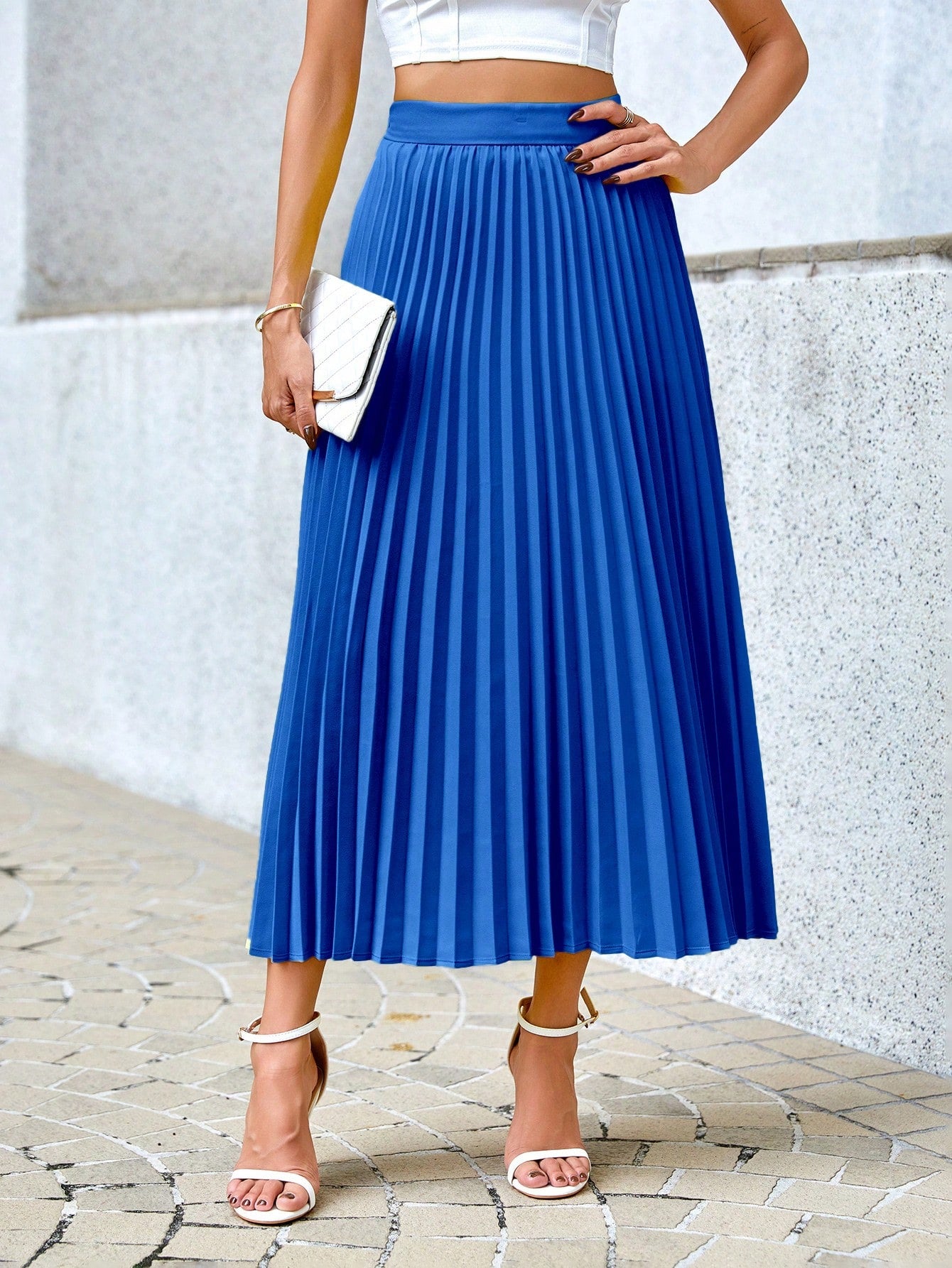Misty - Geplooide Midi Rok met Hoge Elastische Taille