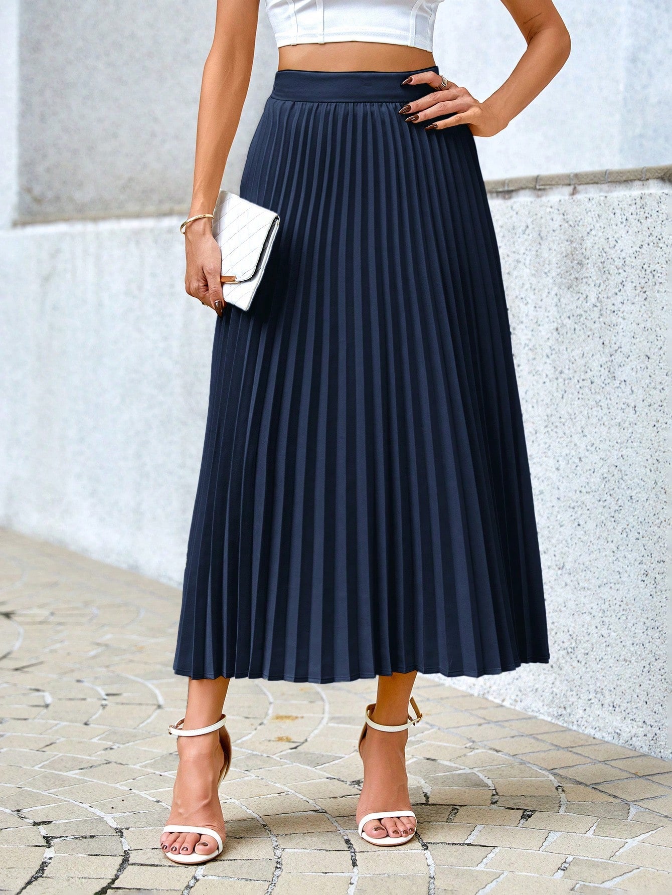 Misty - Geplooide Midi Rok met Hoge Elastische Taille