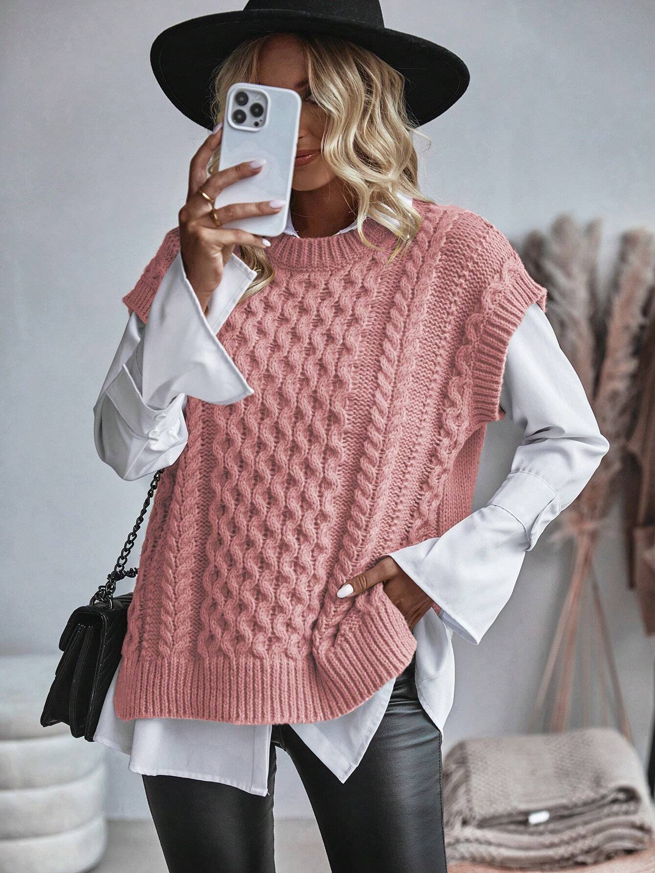 Frederika - Kabelgebreid Sweater vest zonder blouse