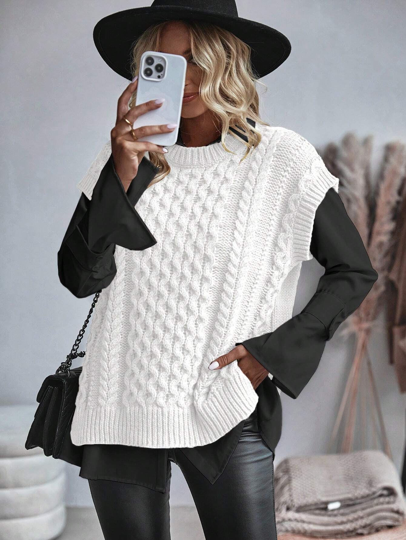 Frederika - Kabelgebreid Sweater vest zonder blouse