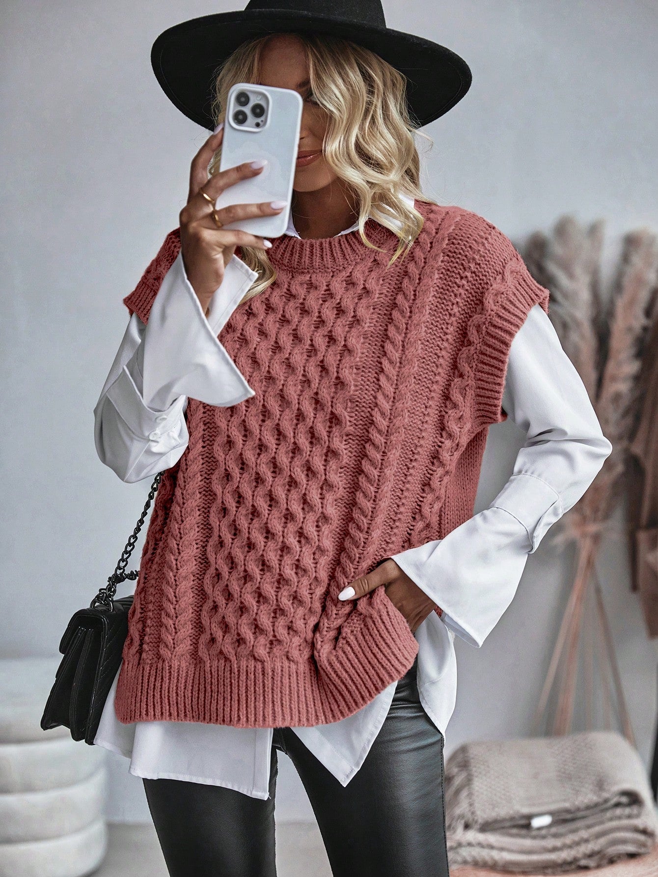 Frederika - Kabelgebreid Sweater vest zonder blouse