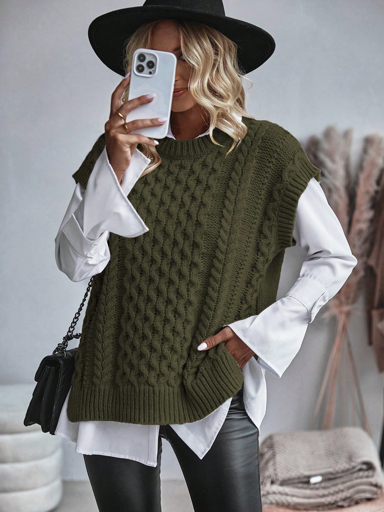 Frederika - Kabelgebreid Sweater vest zonder blouse