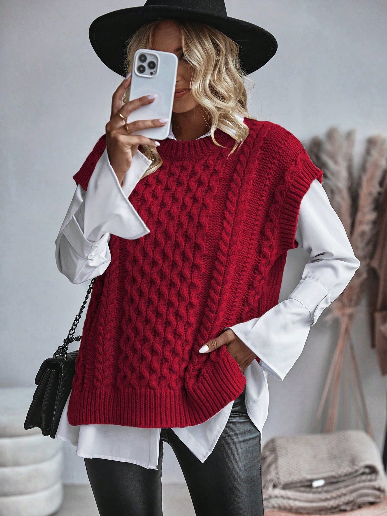 Frederika - Kabelgebreid Sweater vest zonder blouse
