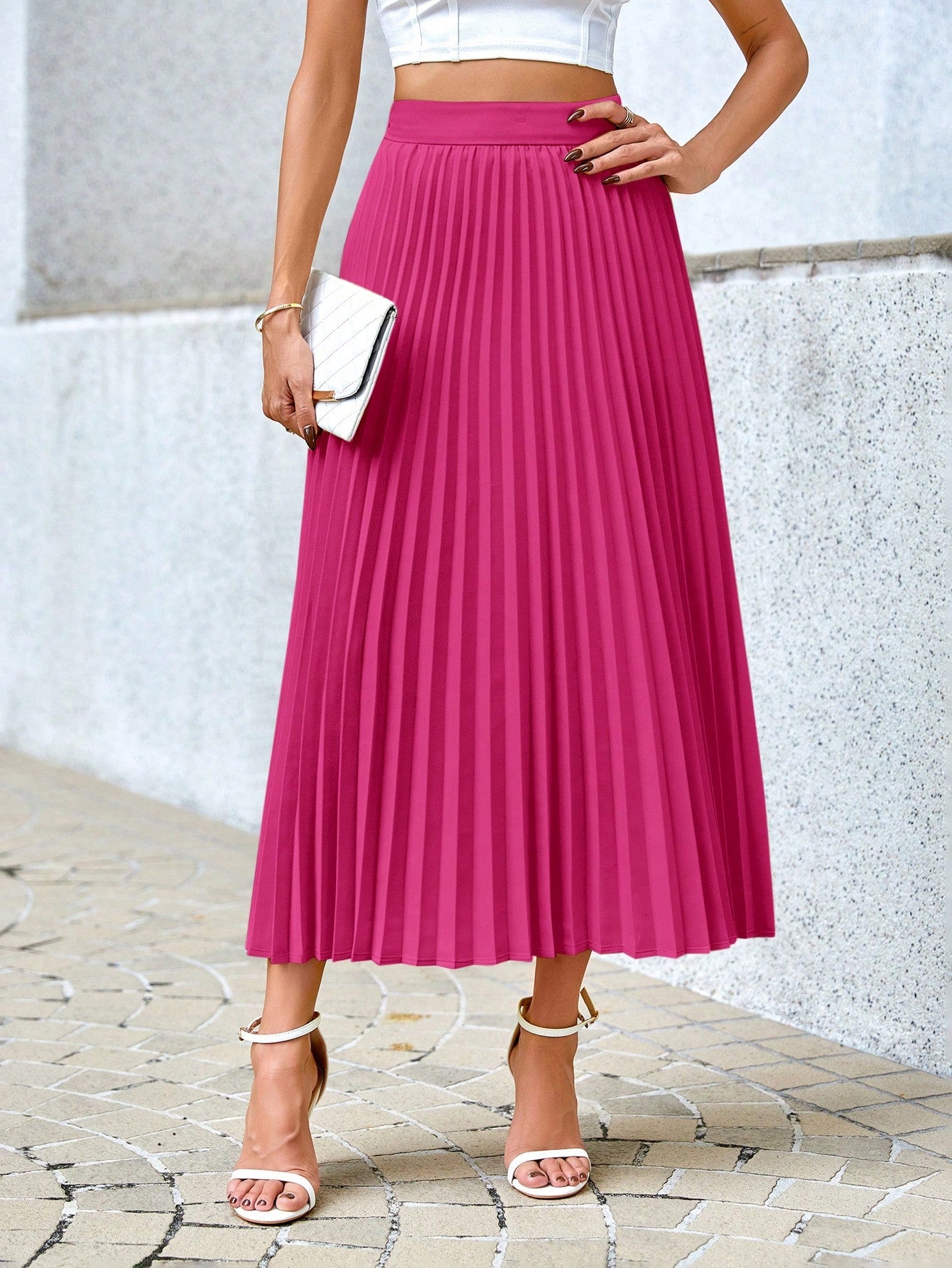 Misty - Geplooide Midi Rok met Hoge Elastische Taille