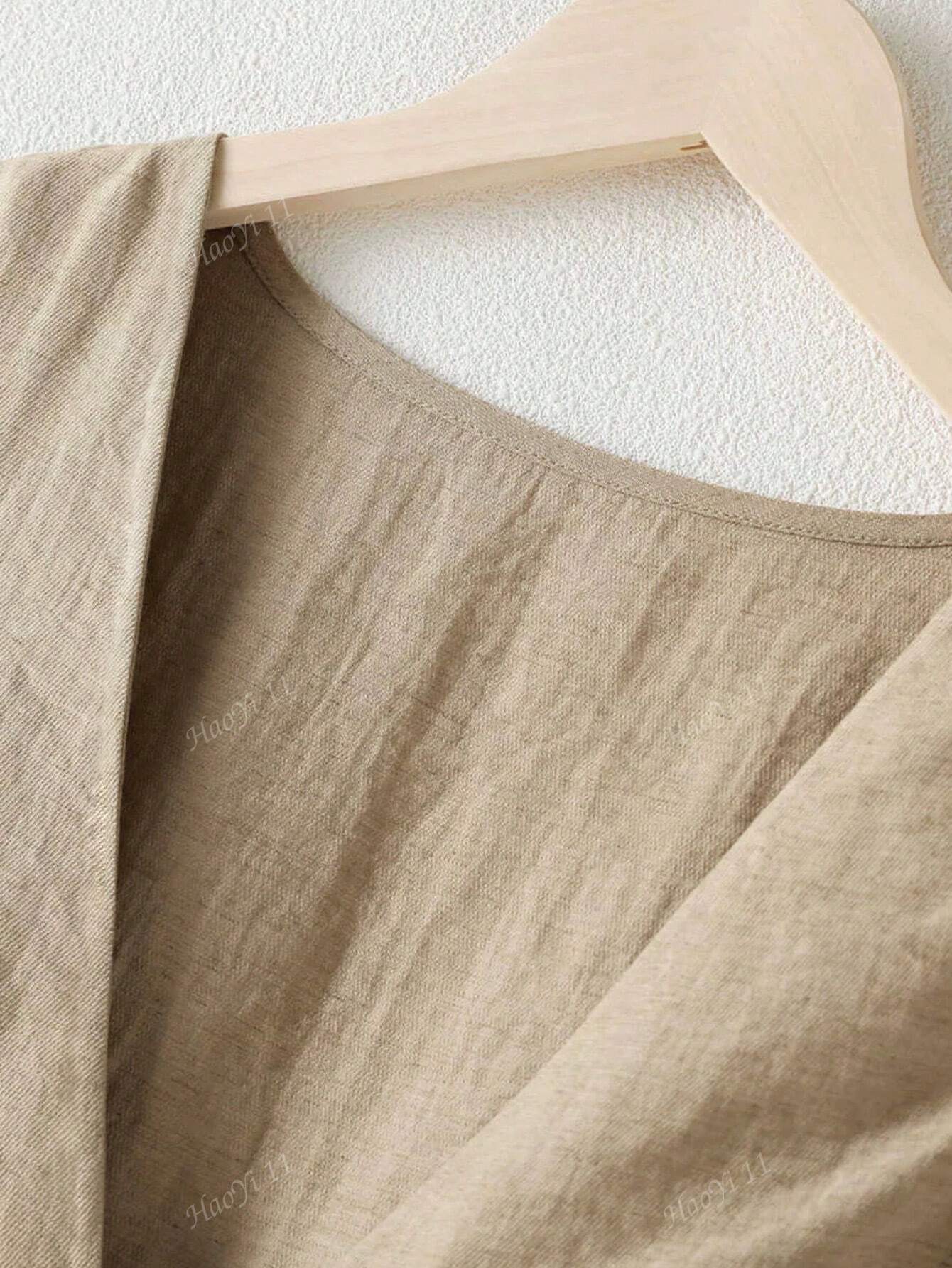 Amenda - 100% Linnen Set van Colbert Top en Touwtjes Hoge Taille Broek
