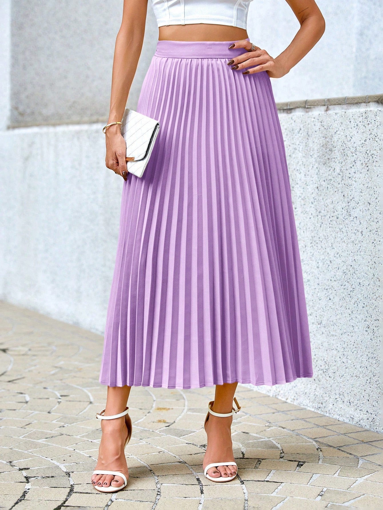 Misty - Geplooide Midi Rok met Hoge Elastische Taille