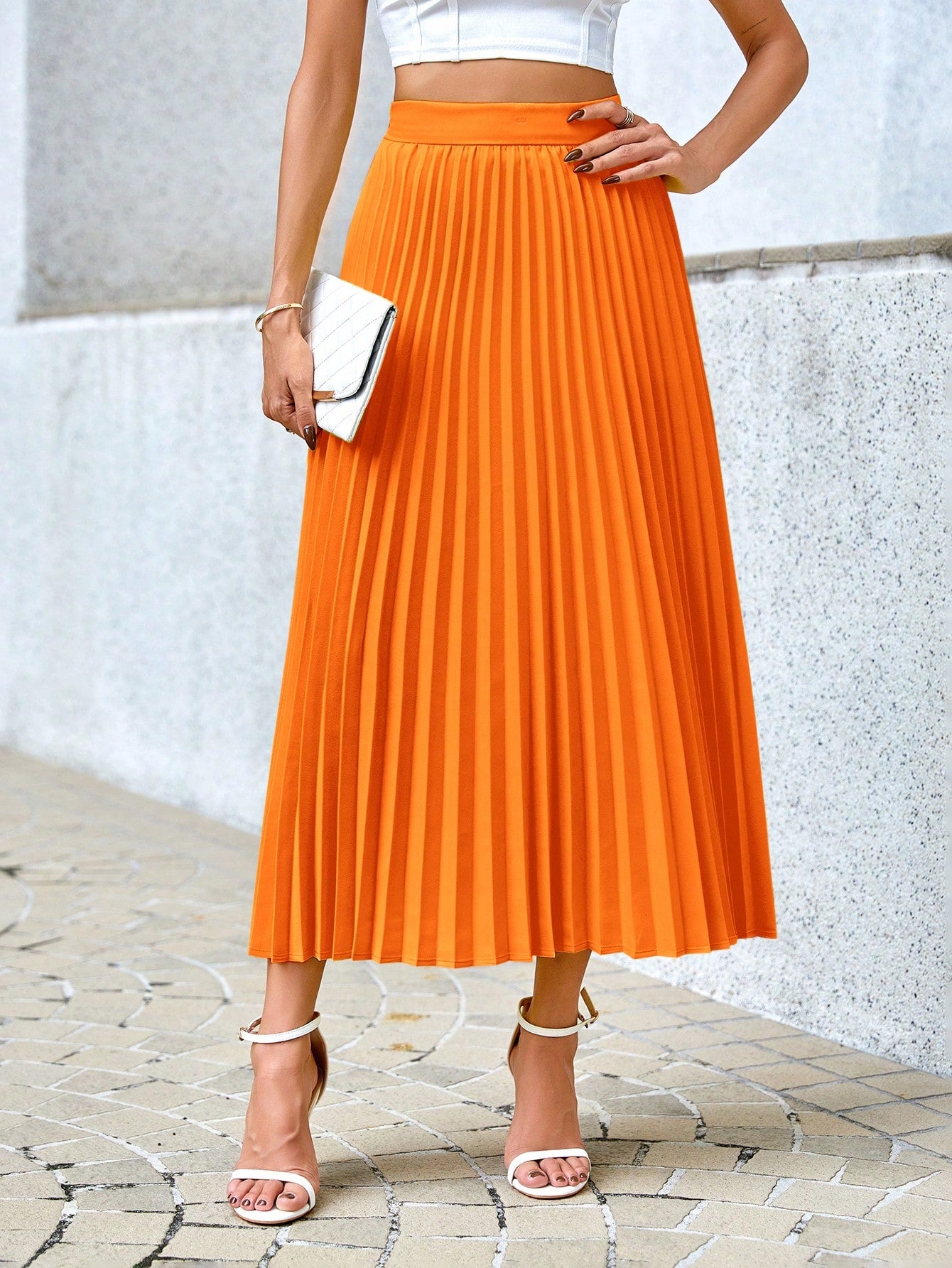 Misty - Geplooide Midi Rok met Hoge Elastische Taille