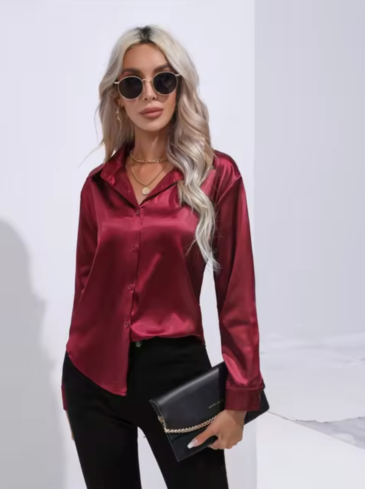 Maeve - Satijnen blouse met lange mouwen
