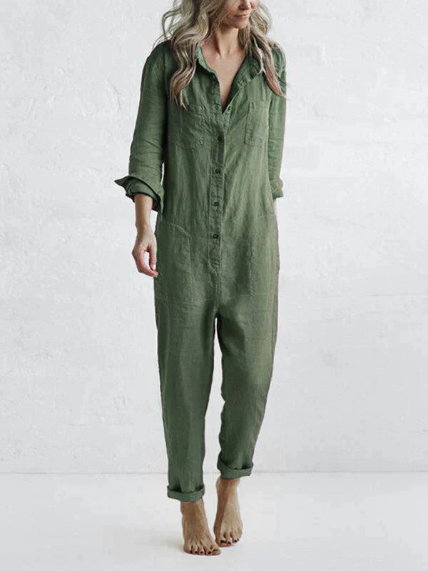 Mia - Linnen Button-Up Jumpsuit