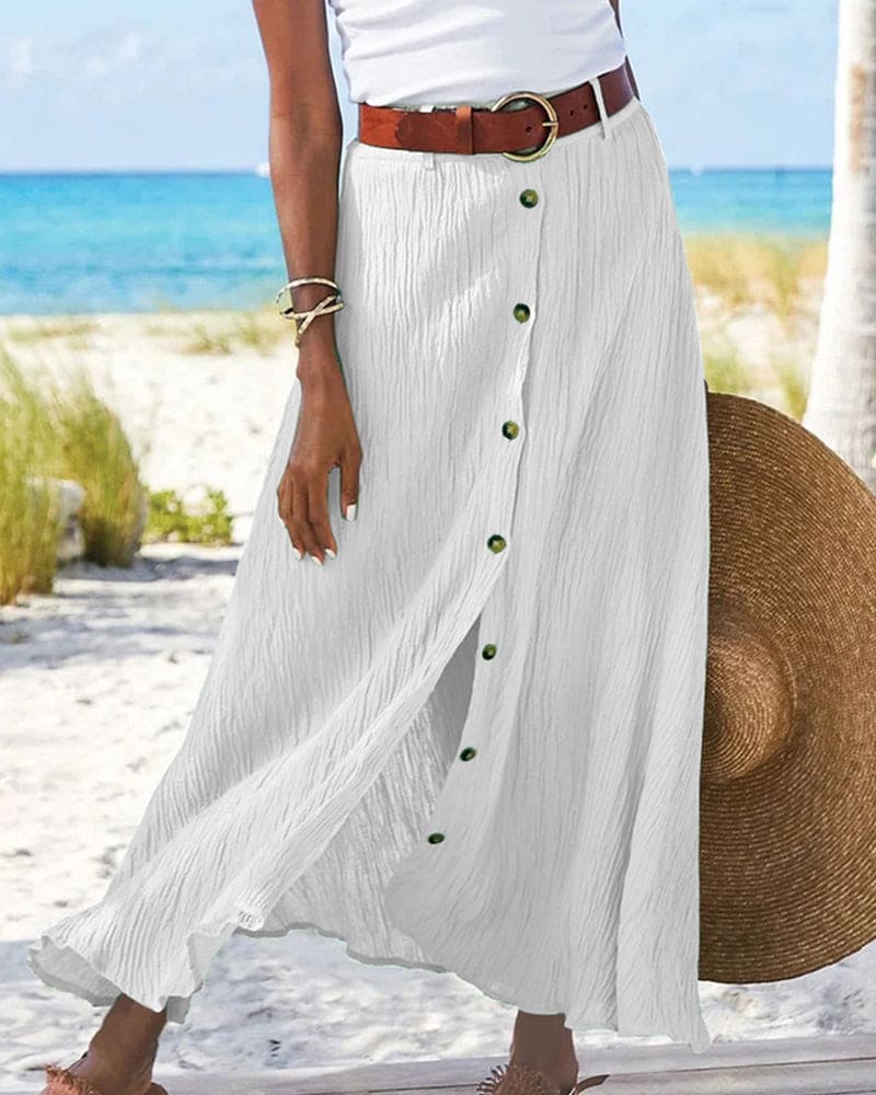 Georgiana - Effen Kleur en Zwierig Ontwerp Maxi Rok