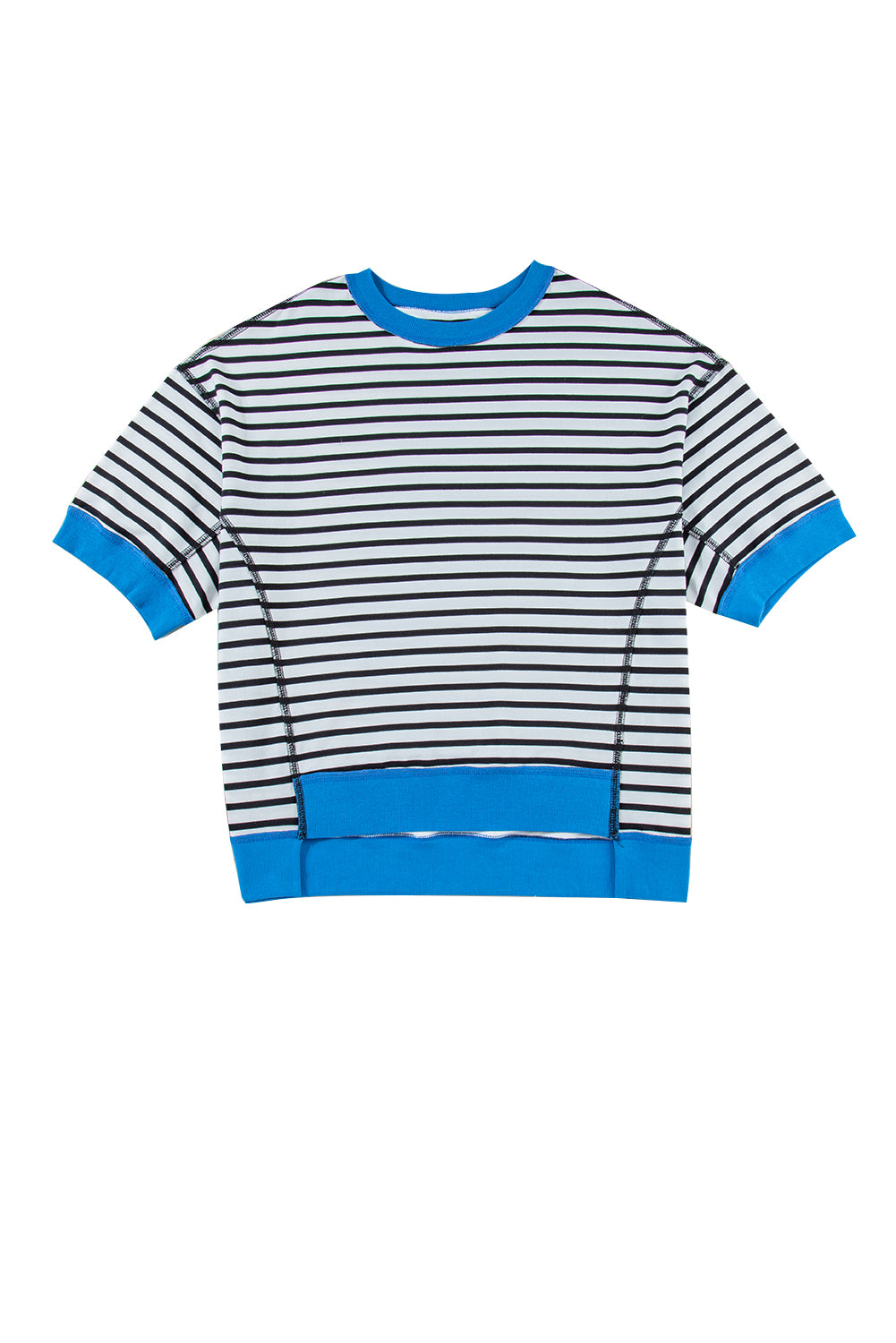 Anna - Horizontaal Gestreept Loose Fit T-shirt met Contrast Trim en Wijde Korte Mouwen