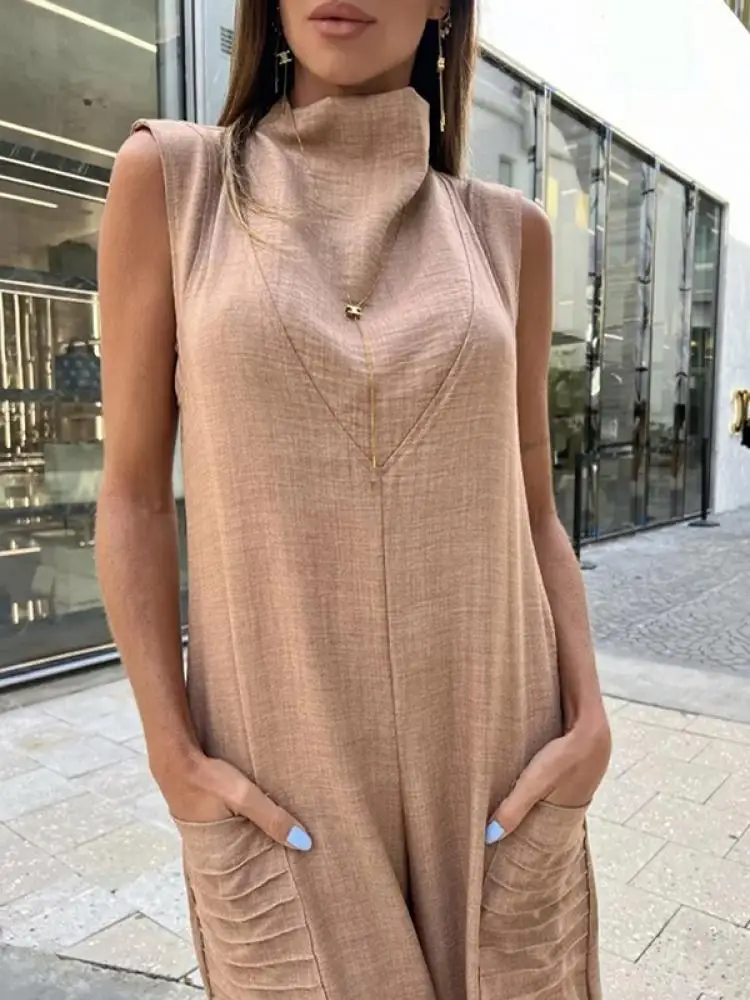 Jessie – Macacão Feminino sem Mangas com gola alta Monocromática
