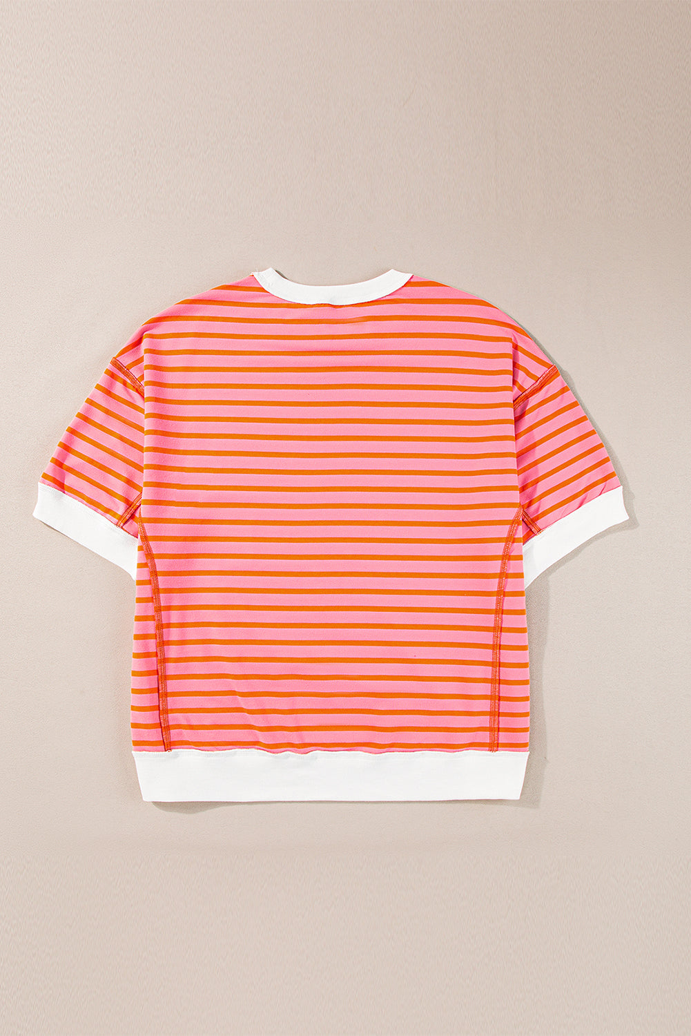 Anna - Horizontaal Gestreept Loose Fit T-shirt met Contrast Trim en Wijde Korte Mouwen
