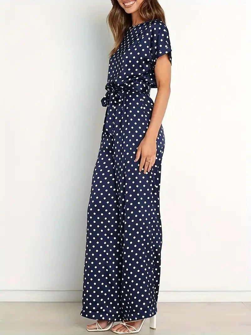 Paloma - Elegante Marineblauwe Jumpsuit met Stippen