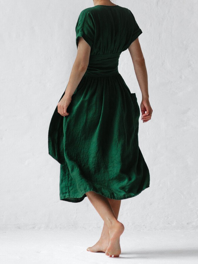 Camryn - Linnen Lace-Up Jurk Stijlvol & Veelzijdig Elegantie