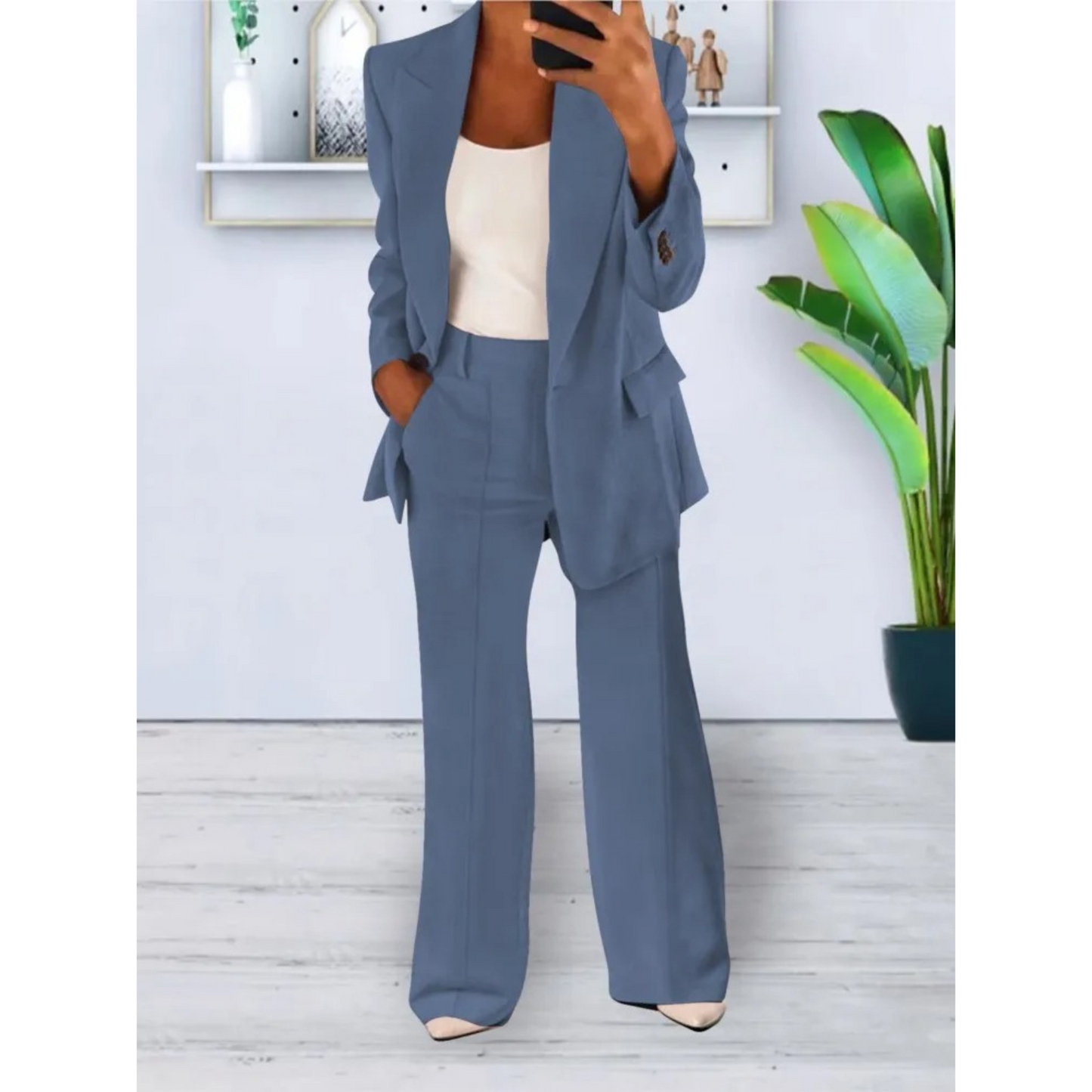 Lynn - Loose fit Effen kleur Casual zak Blazer en Broek Set