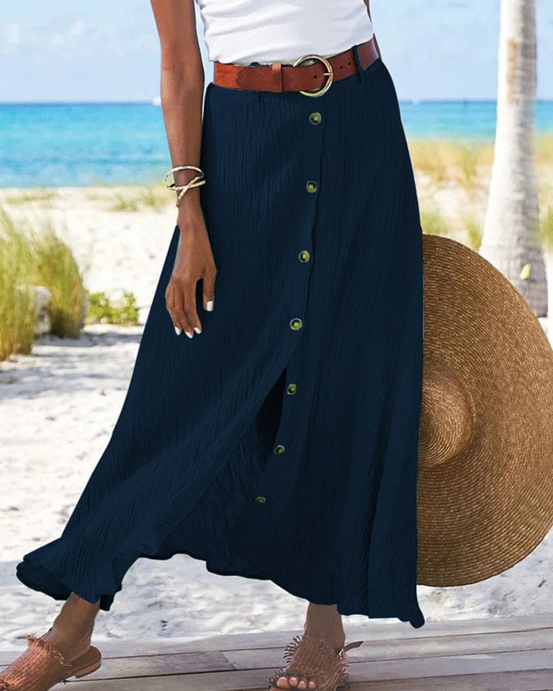 Georgiana - Effen Kleur en Zwierig Ontwerp Maxi Rok