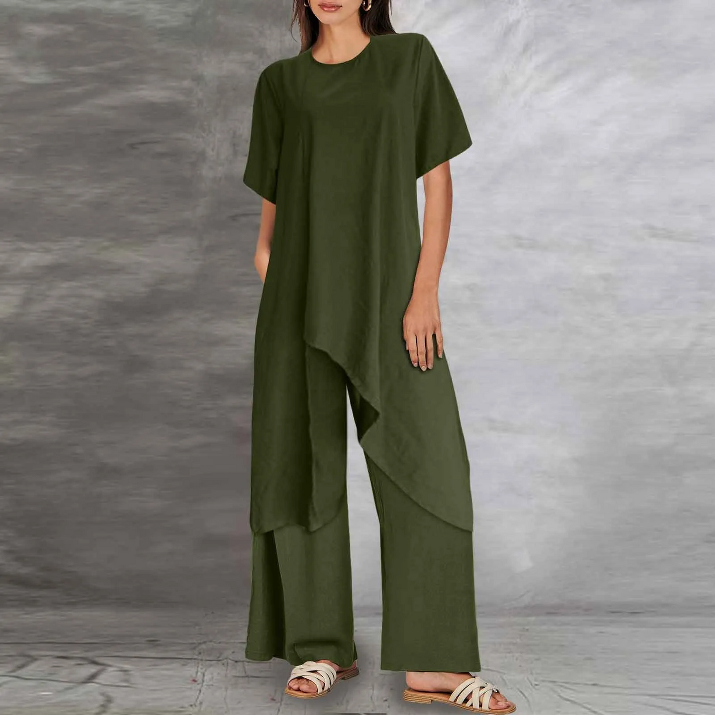 Almera - Damesmode Tweedelige Casual set van Katoen en Linnen