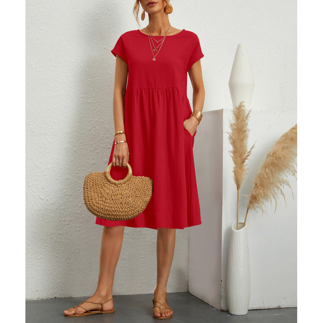 Mexx Musthave A-Lijn Jersey Midi Jurk met Korte Mouwen
