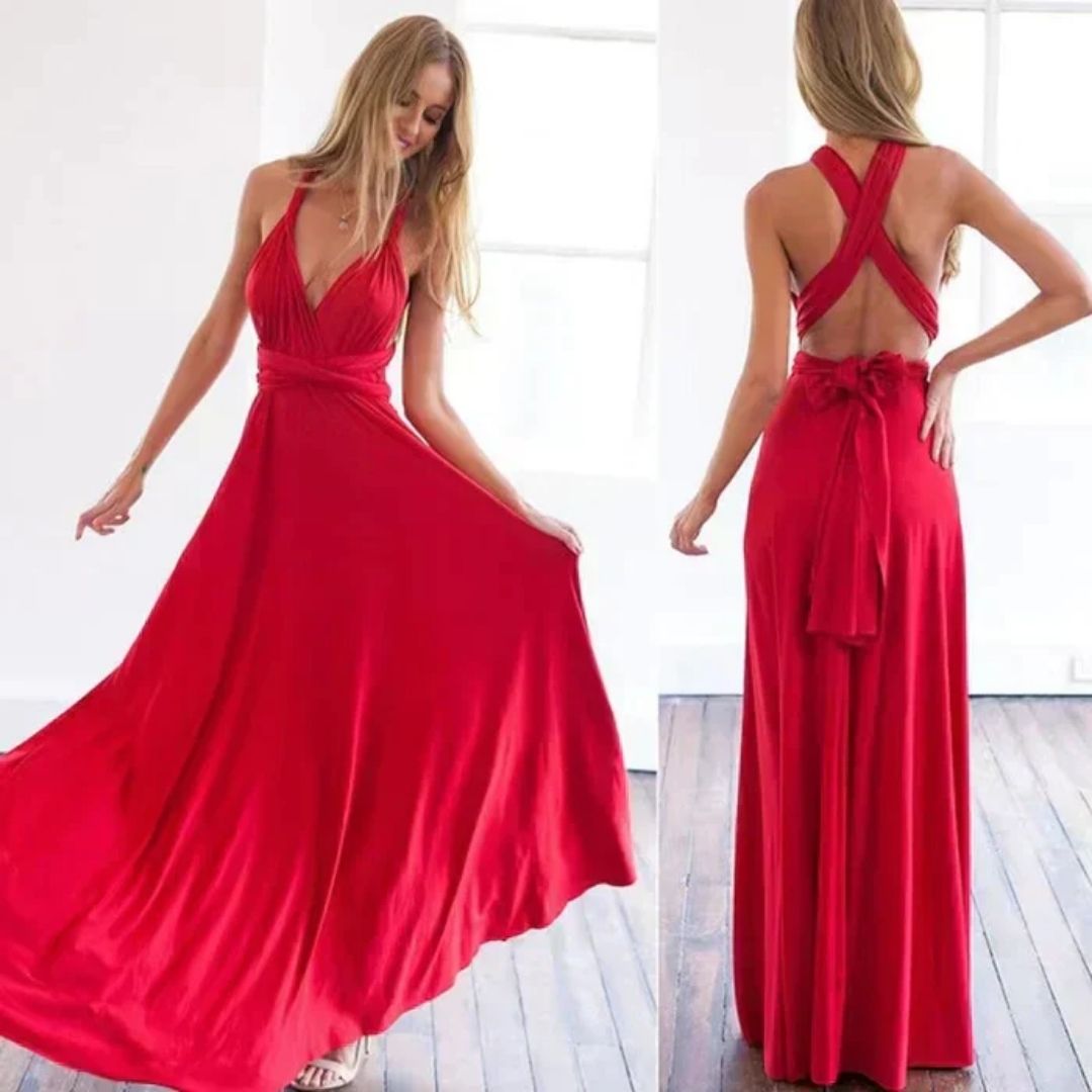 Mila - Nude Halter Maxi Jurk