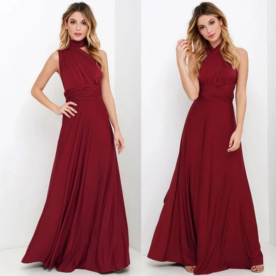 Mila - Nude Halter Maxi Jurk