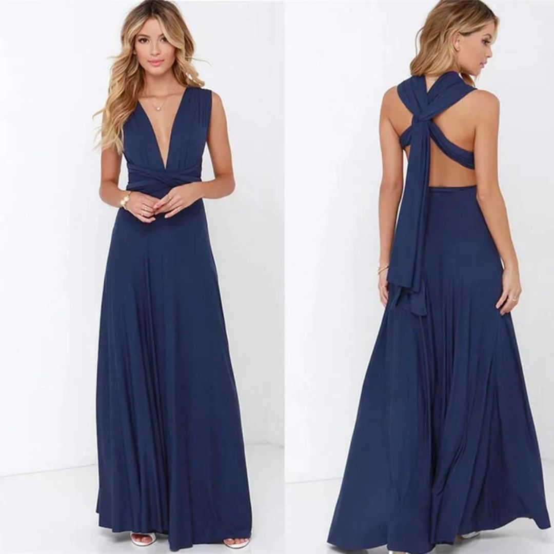 Mila - Nude Halter Maxi Jurk